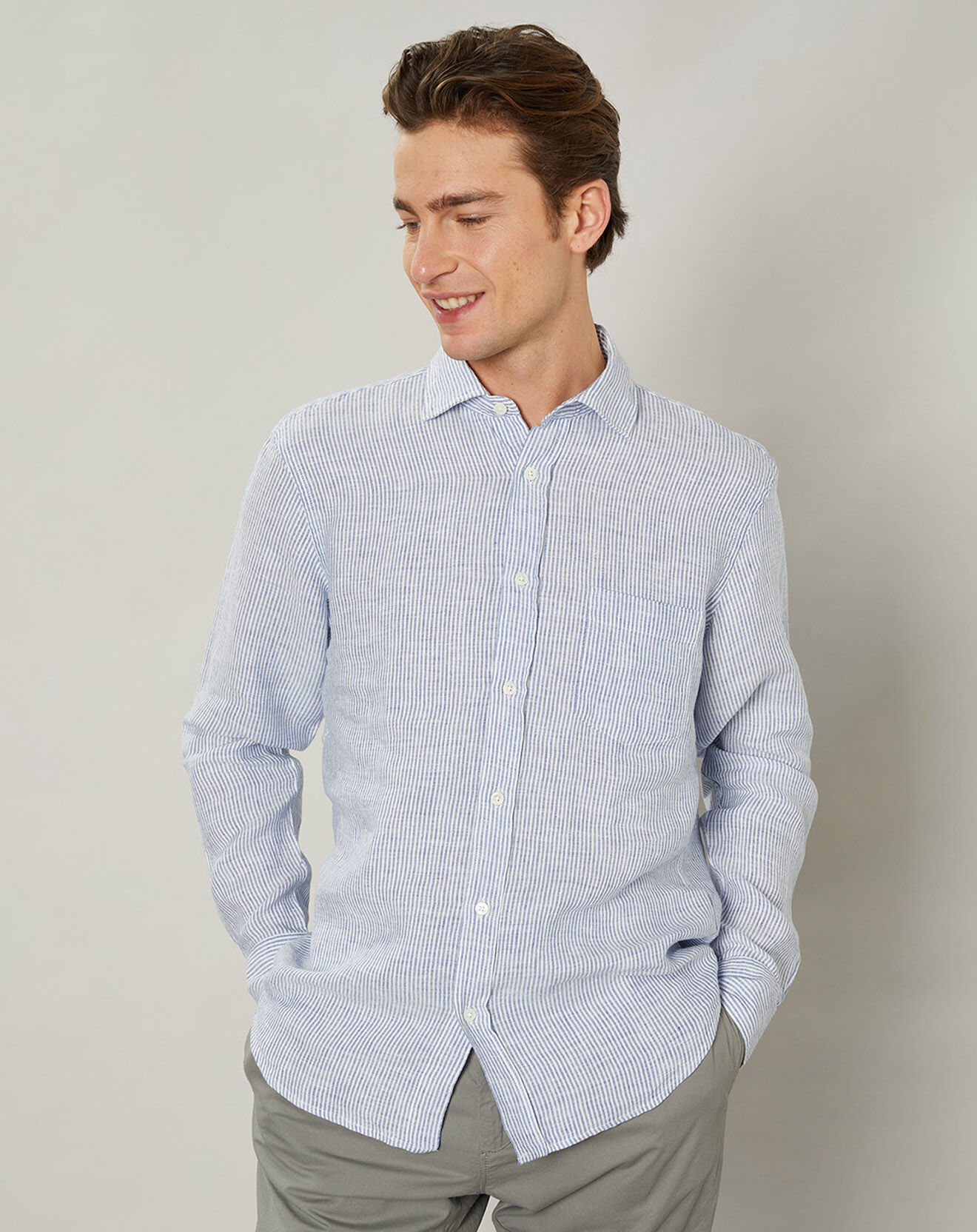 Hartford Chemise regular 100% Lin Paul bleue