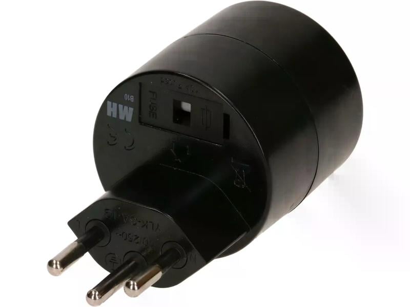 Max Hauri Reiseadapter Schuko – T12, Schwarz Asymmetrischer Übergangsstecker
