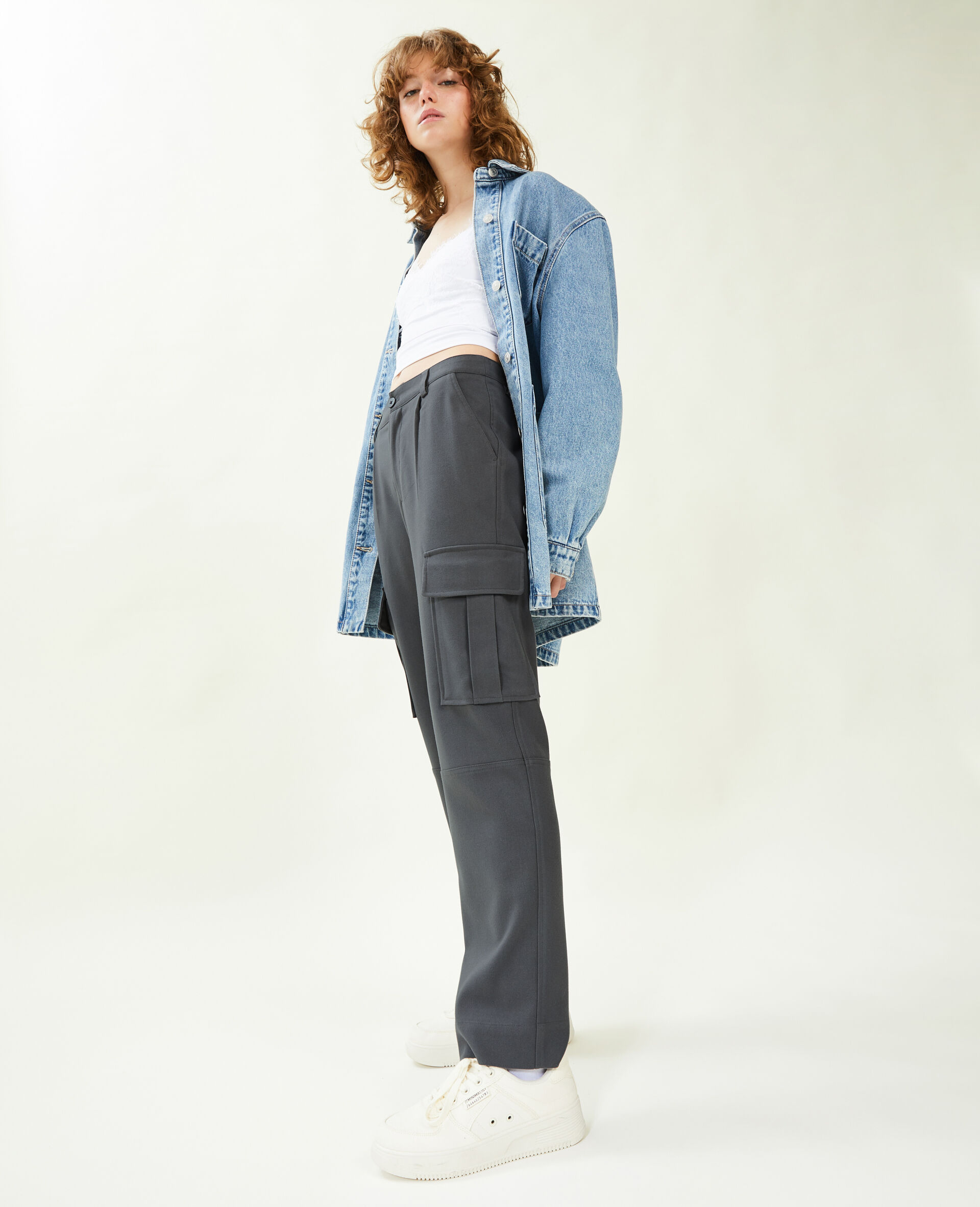 Pantalon cargo uni - Gris foncé