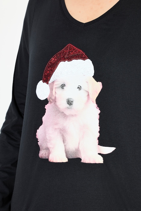 Weihnachtsshirt, Welpe, A-Linie, V-Ausschnitt, Langarm