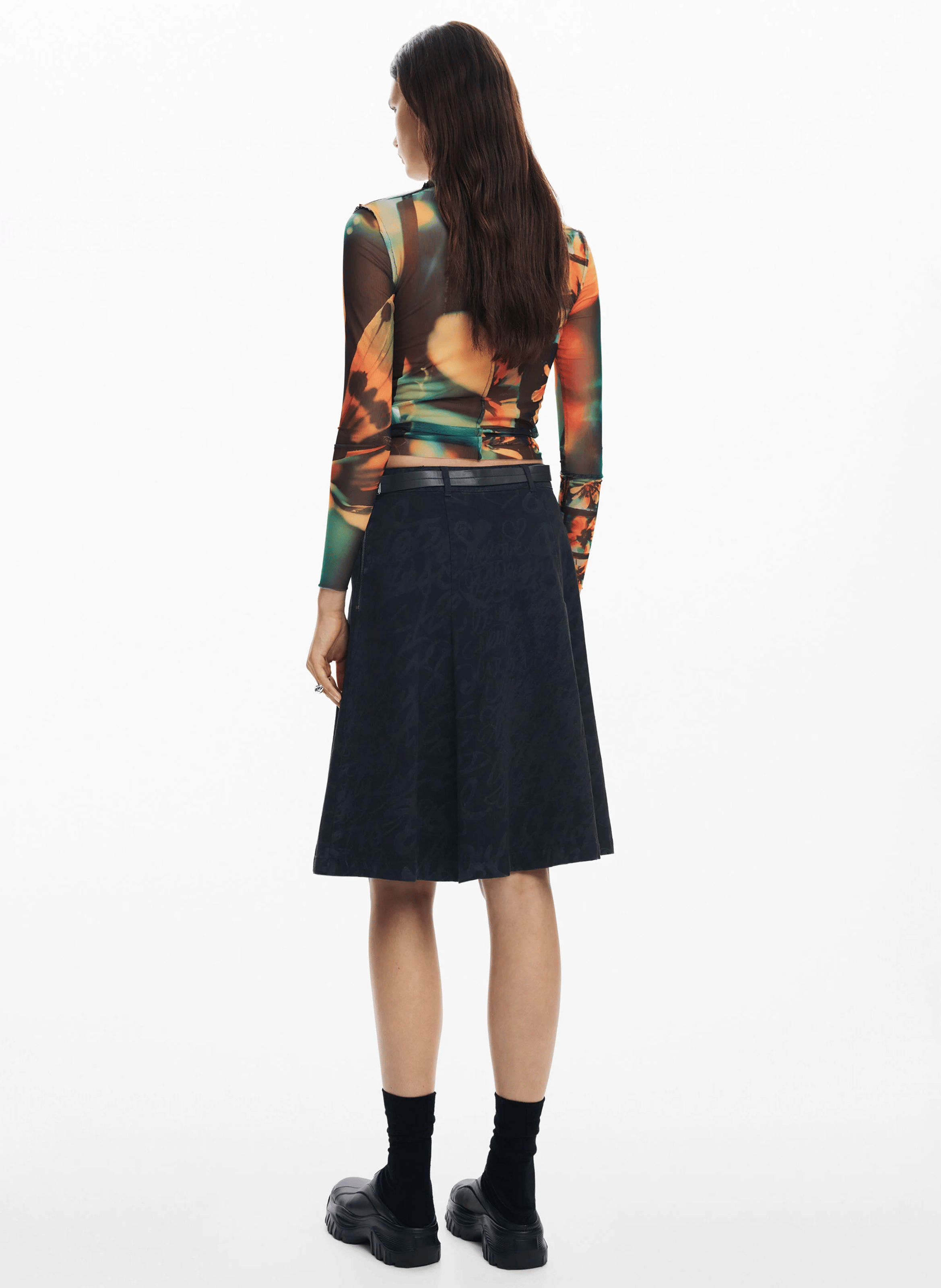 Tee-shirt en tulle imprimé | Orange