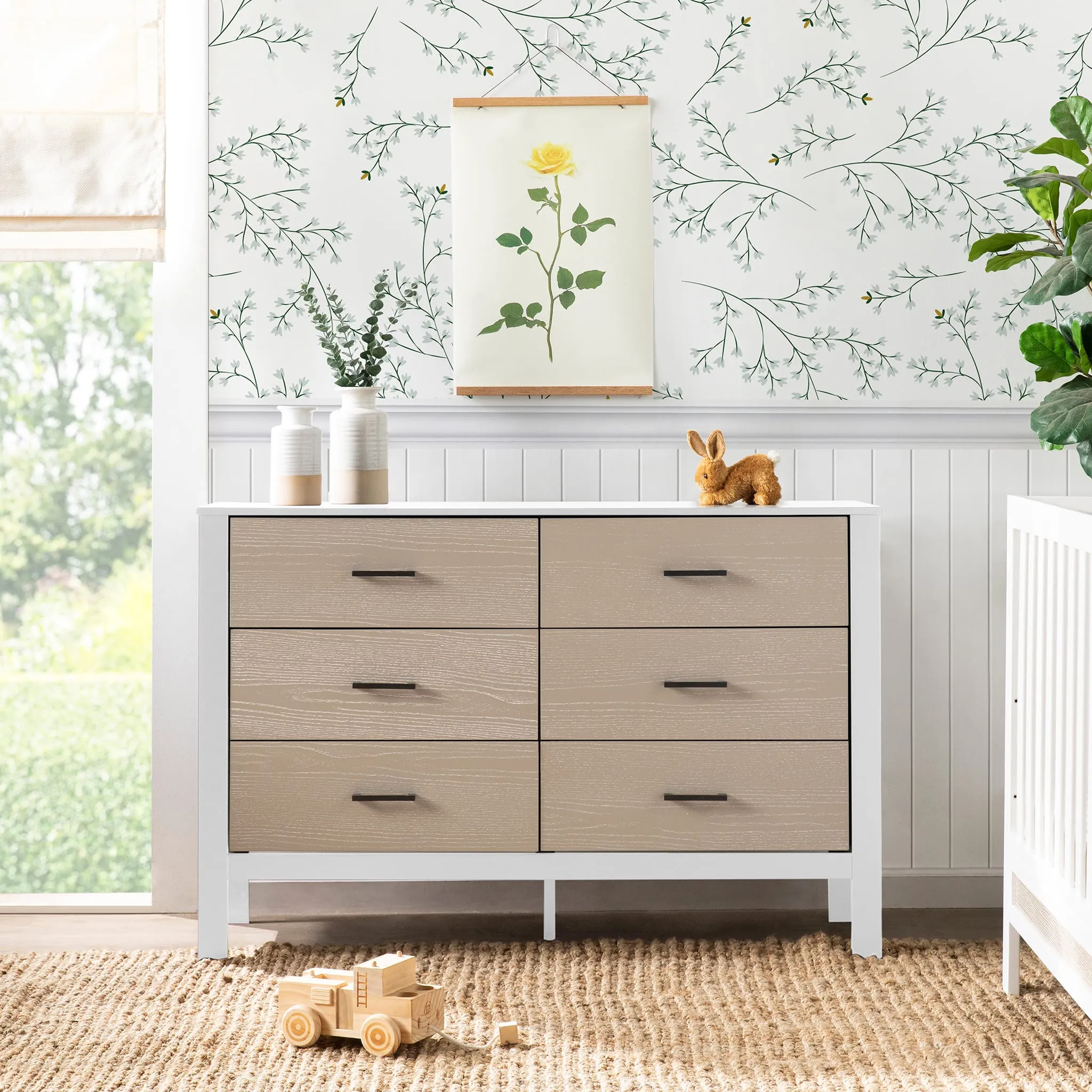 DaVinci Bureau 6 Tiroirs Radley - Blanc et Bois Côtier