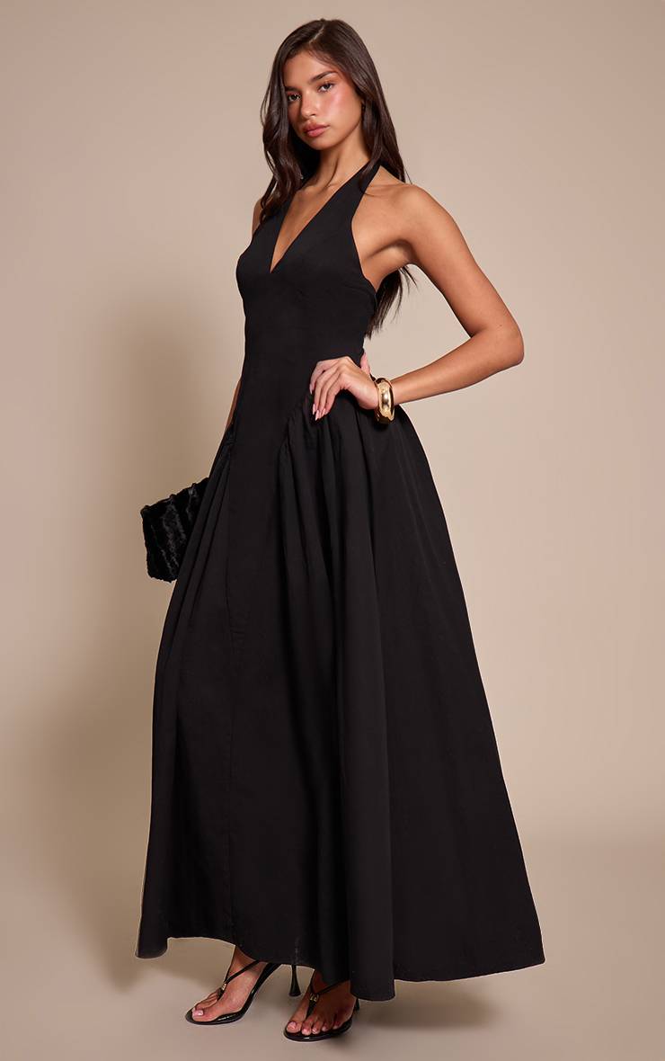 Noir Robe Midaxi Plongeante Dos Nu En Tissu Tissé