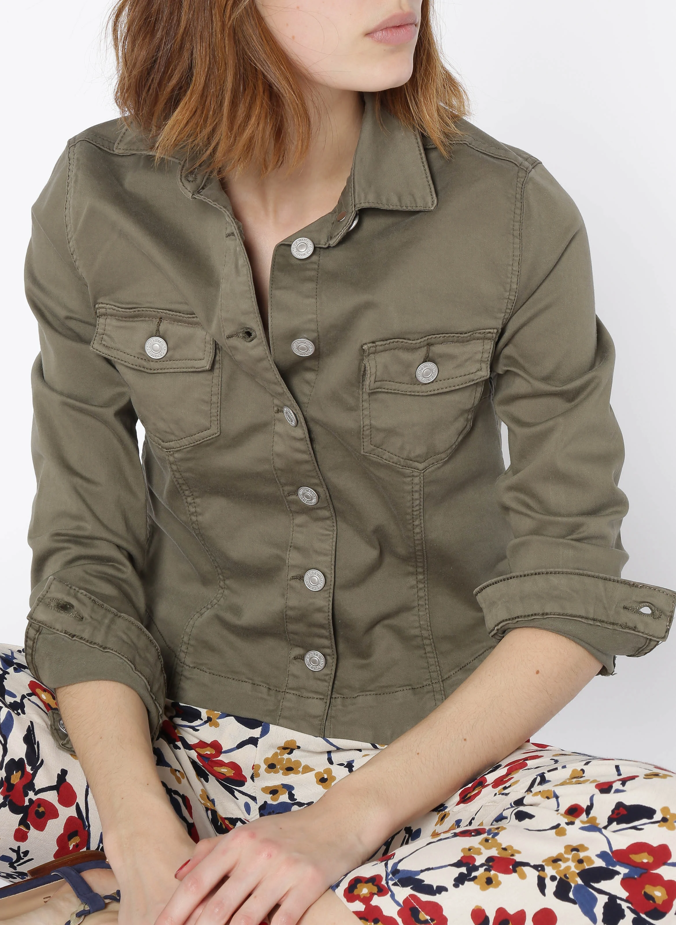 LILLY - Veste col classique en coton stretch | Vert