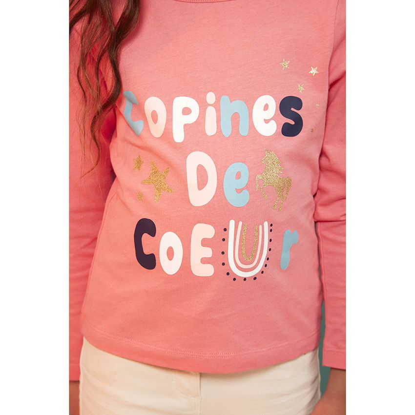 T-shirt manches longues print fantaisie et glitter pour fille - Multicolore