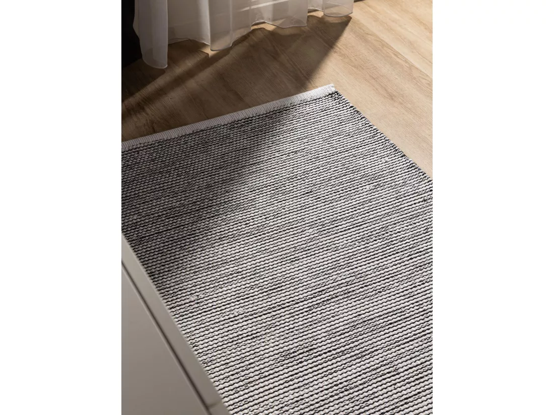 Tapis de couloir en coton tissé main Ron Blanc/Noir 80x300 cm