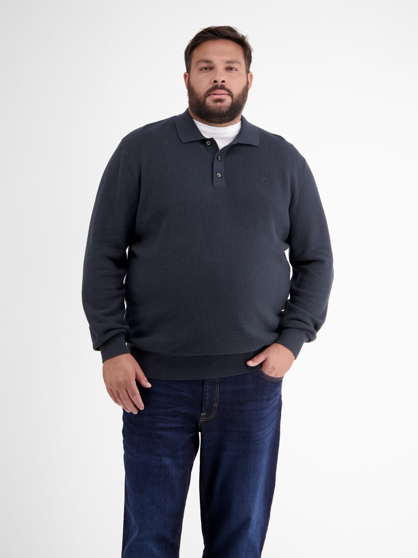 Langarmpoloshirt in Übergröße, gestrickt