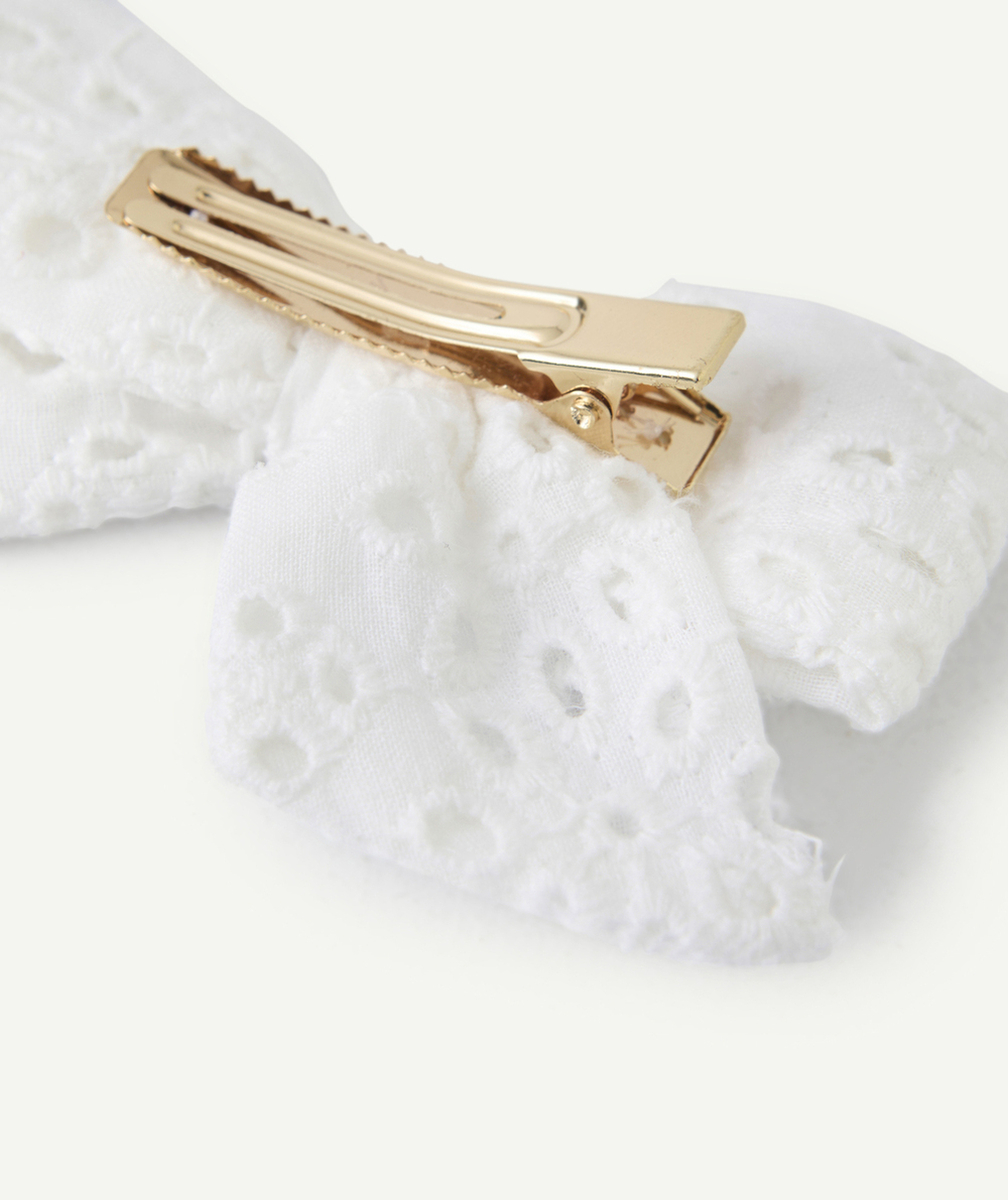 barrette fille nœud blanc broderie anglaise