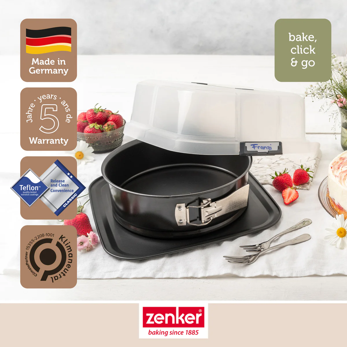 Moule à charnière rond 23 cm avec couvercle de transport Bake Click an