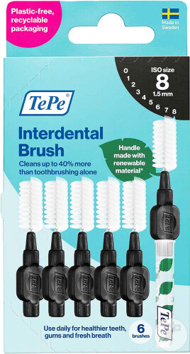 Tepe Interdental Brush Original Brossettes Interdentaires 1,50mm Taille 8 Black 6 Pièces
