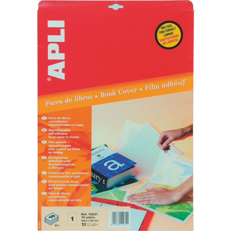 Couvre-livre - Pochette 10 feuilles transparentes adhésives A3+ Apli