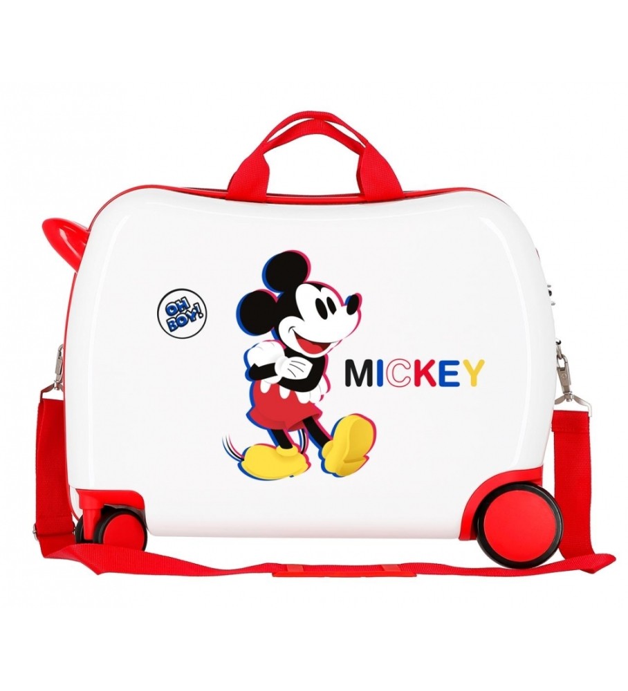 Mala infantil Disney Mickey 3D com 2 rodas multidirecionais, branca