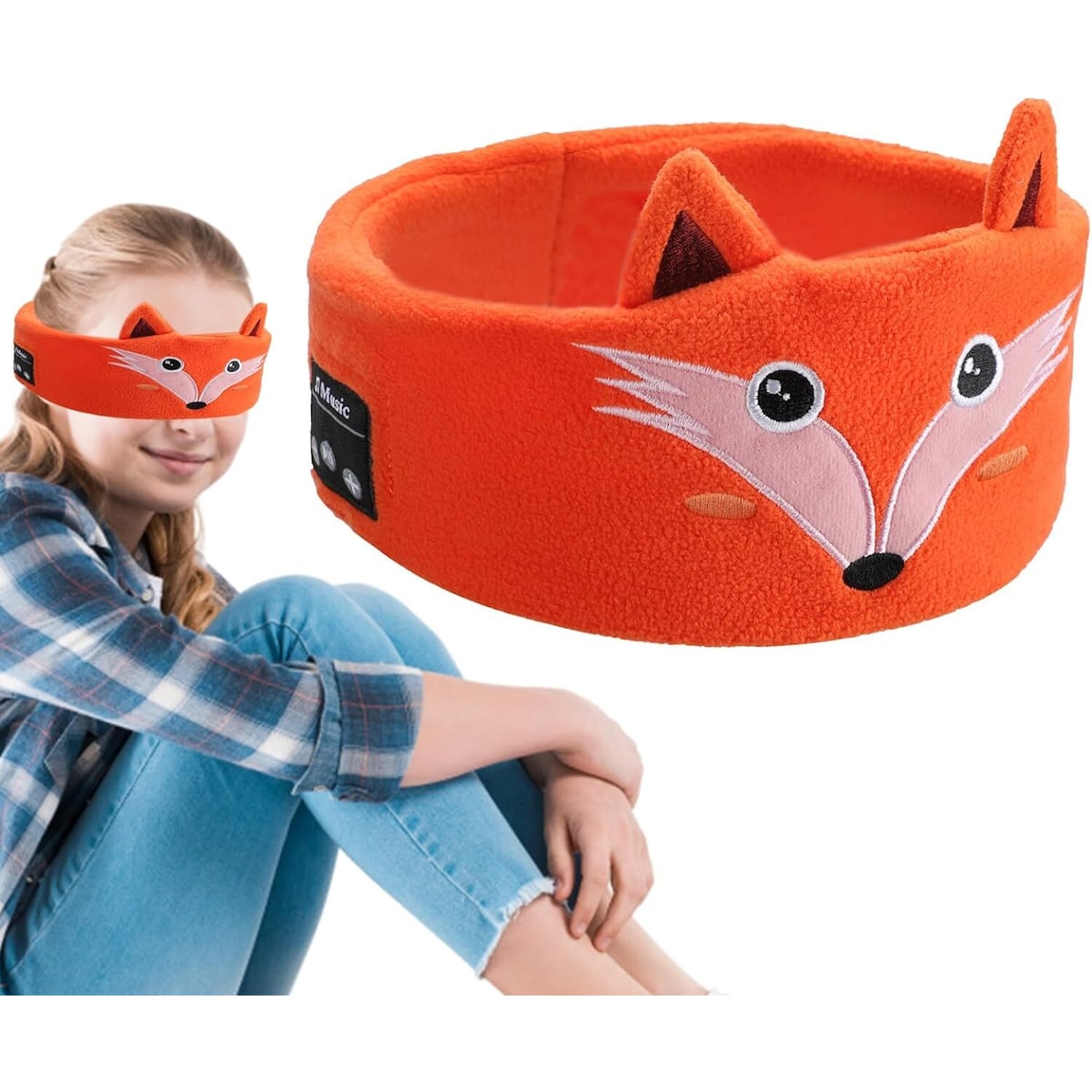 Pannebånd med hodetelefoner og Bluetooth / sovemaske Oransje