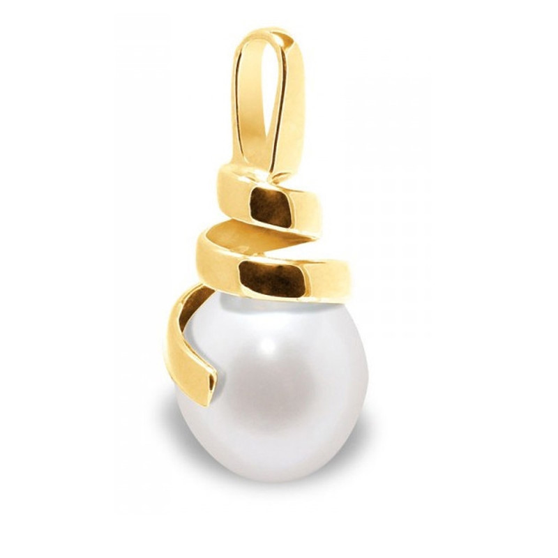 Pendentif Perle de Culture d'eau douce Blanche et Or Jaune 375/1000