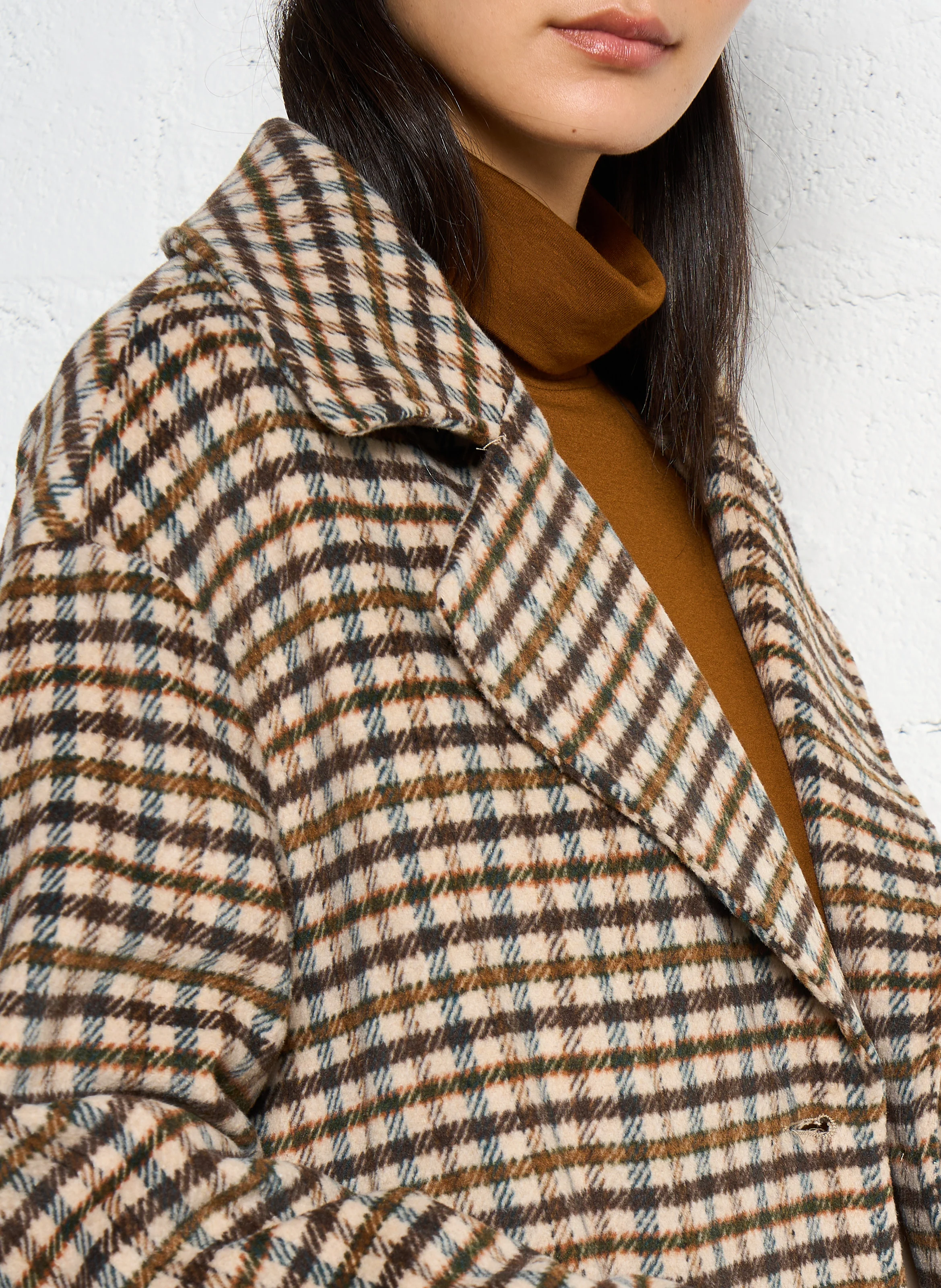 Manteau col tailleur à carreaux | Beige