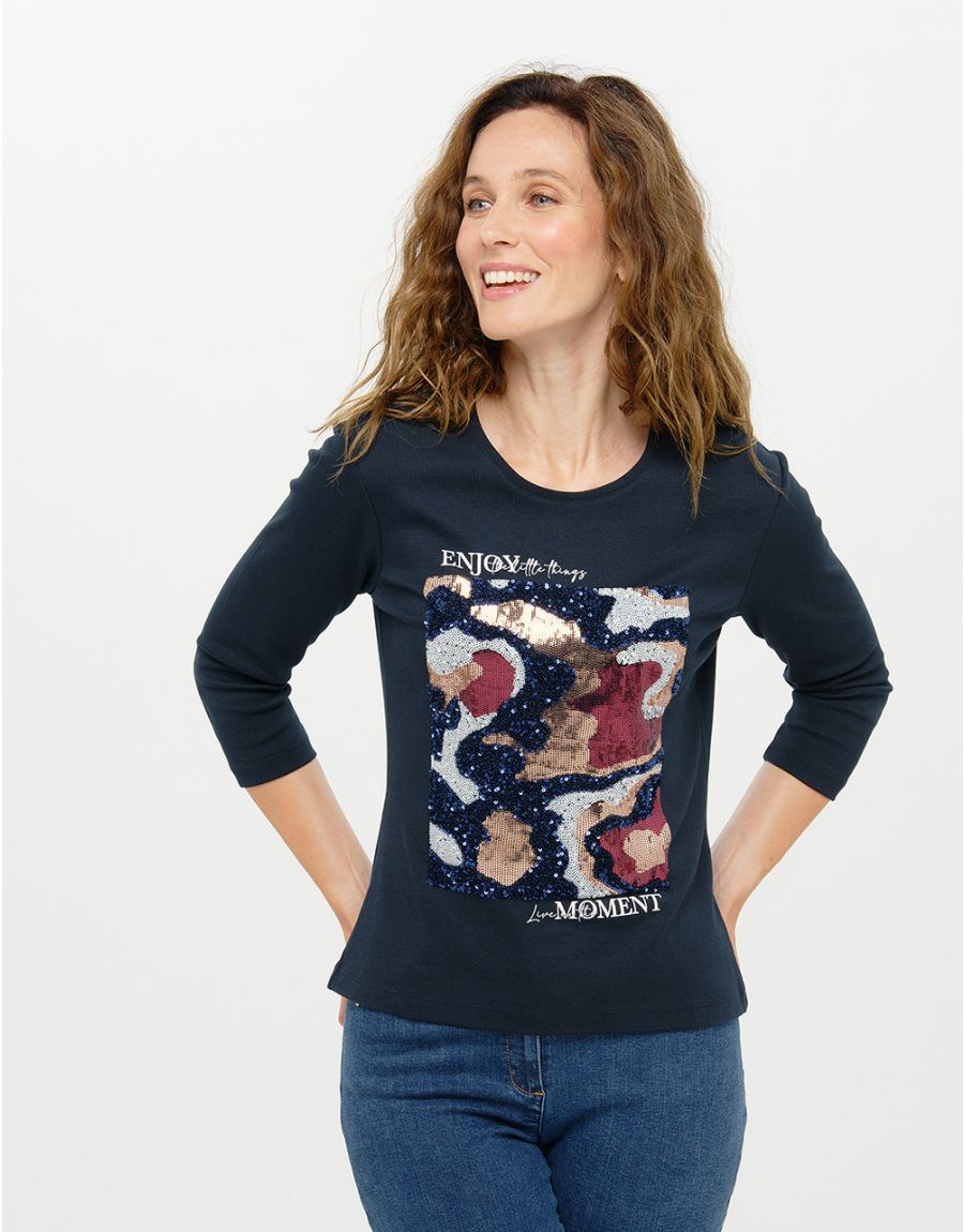 T-shirt coton bleu motif