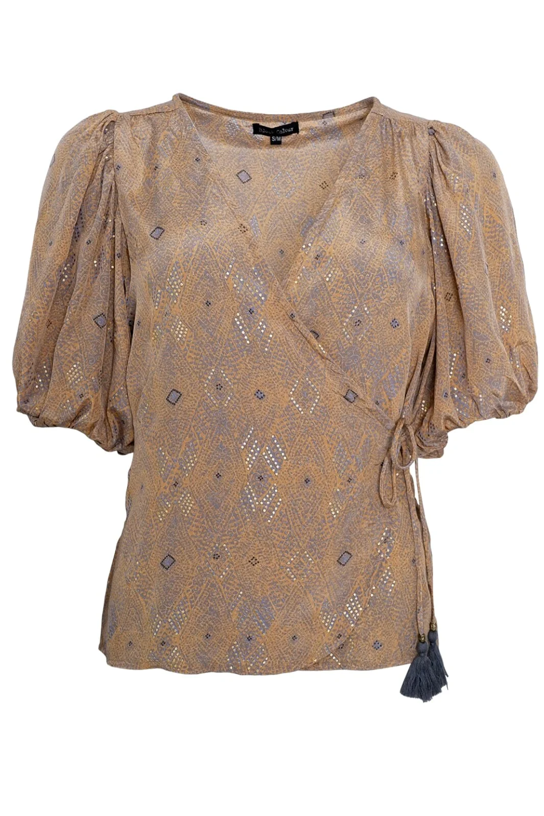 Black Colour Bcluna Puff Sleeve Wrap Blouse argyle sand