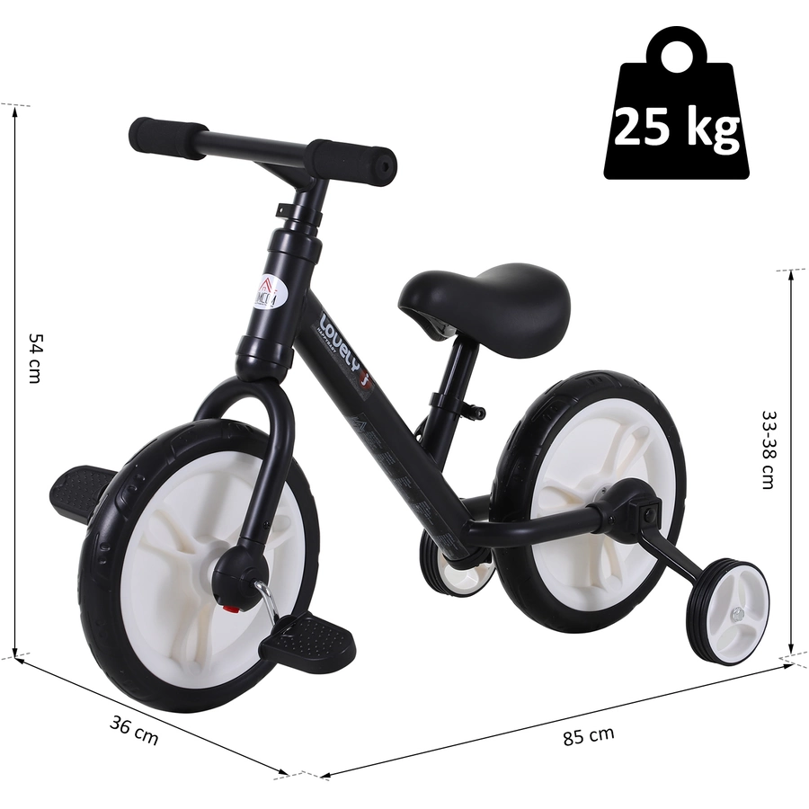 HOMCOM 2-in-1 Kinderfahrrad schwarz