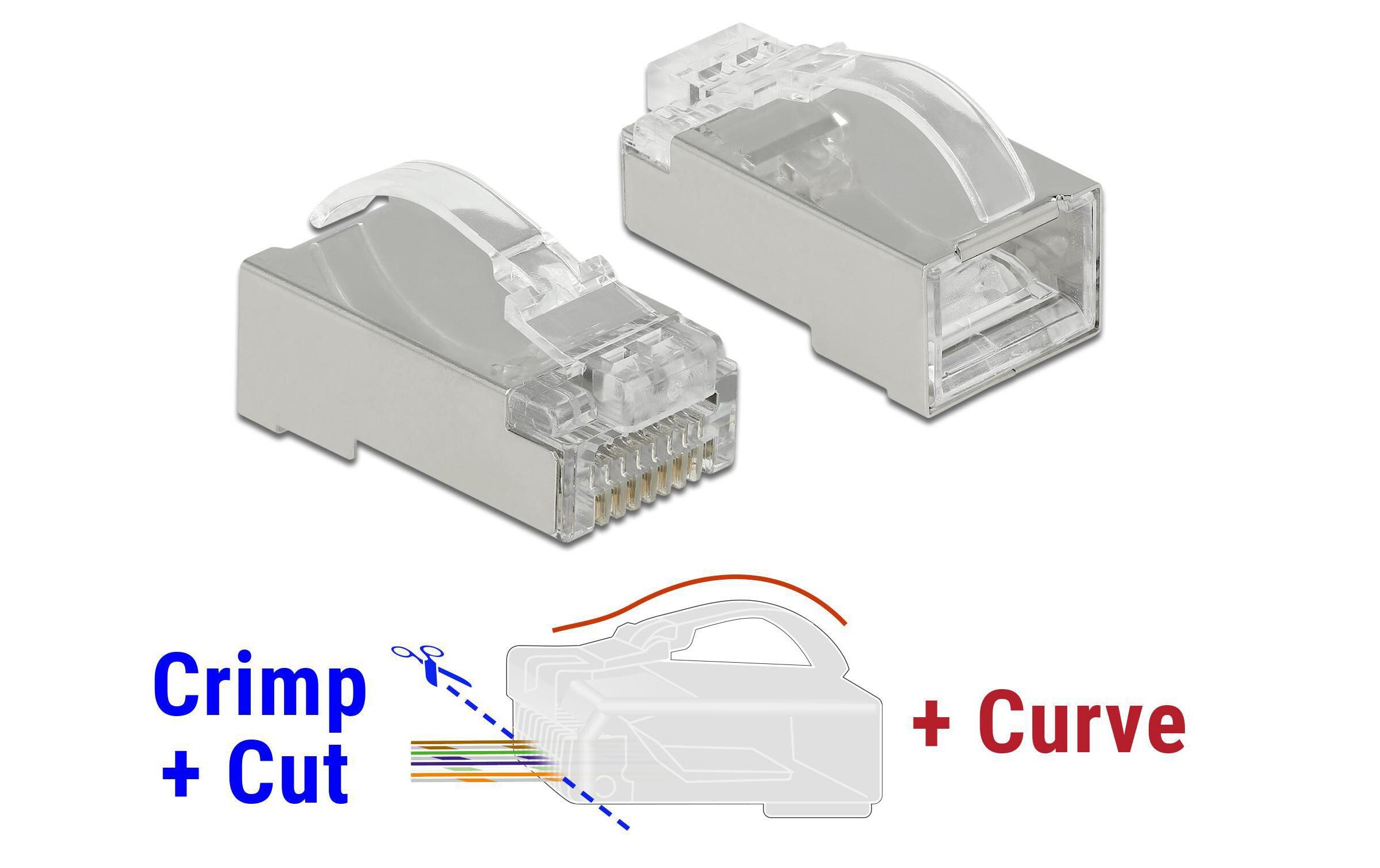 Stecker RJ45 Cat.6 STP 20 Stück, Transparent, geschirmtDelock RJ45 Crimp+Cut+Curve Stecker Cat.6 STP 20 Stück