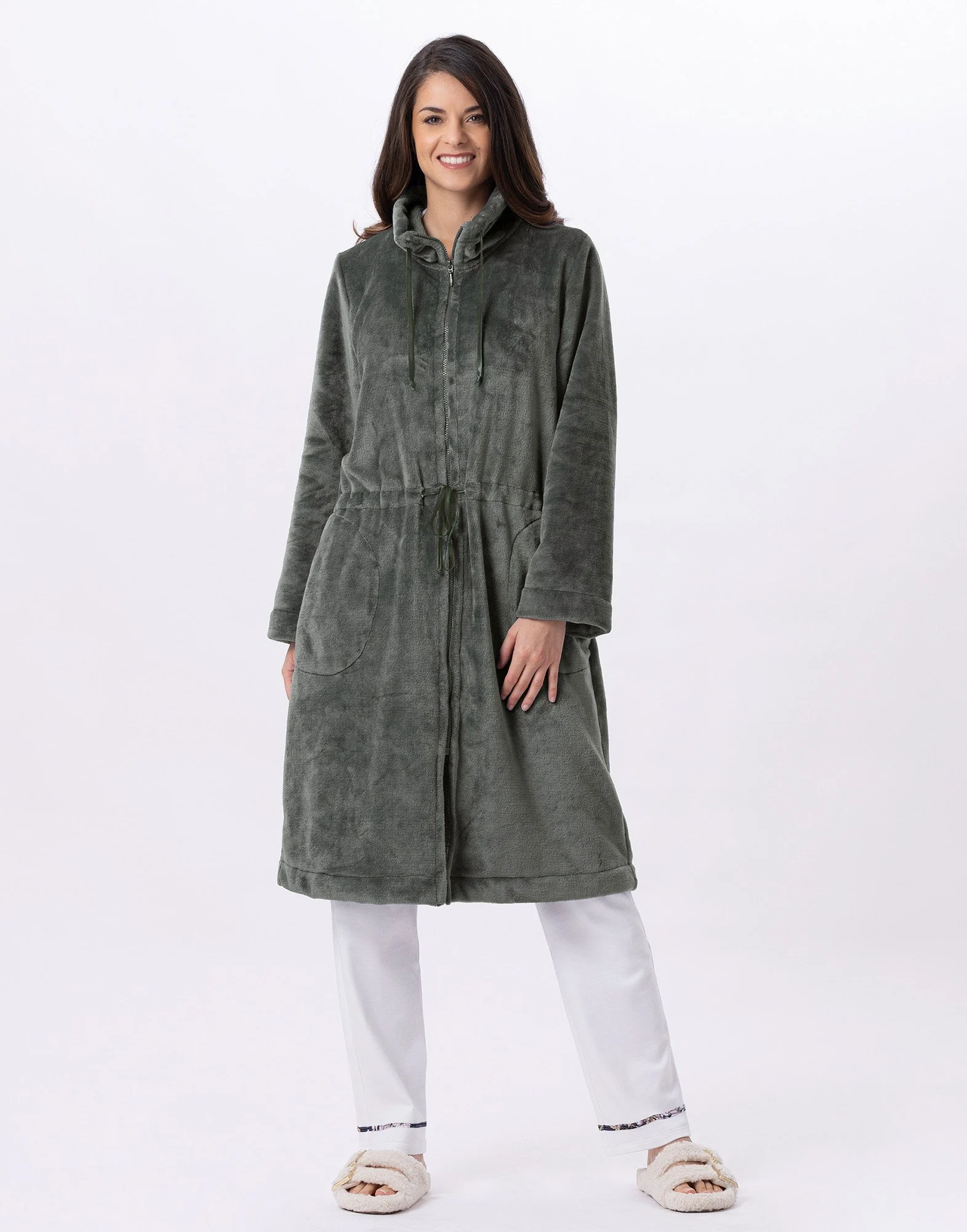 ESSENTIEL 853 - Veste zippée en peluche flanelle | Vert