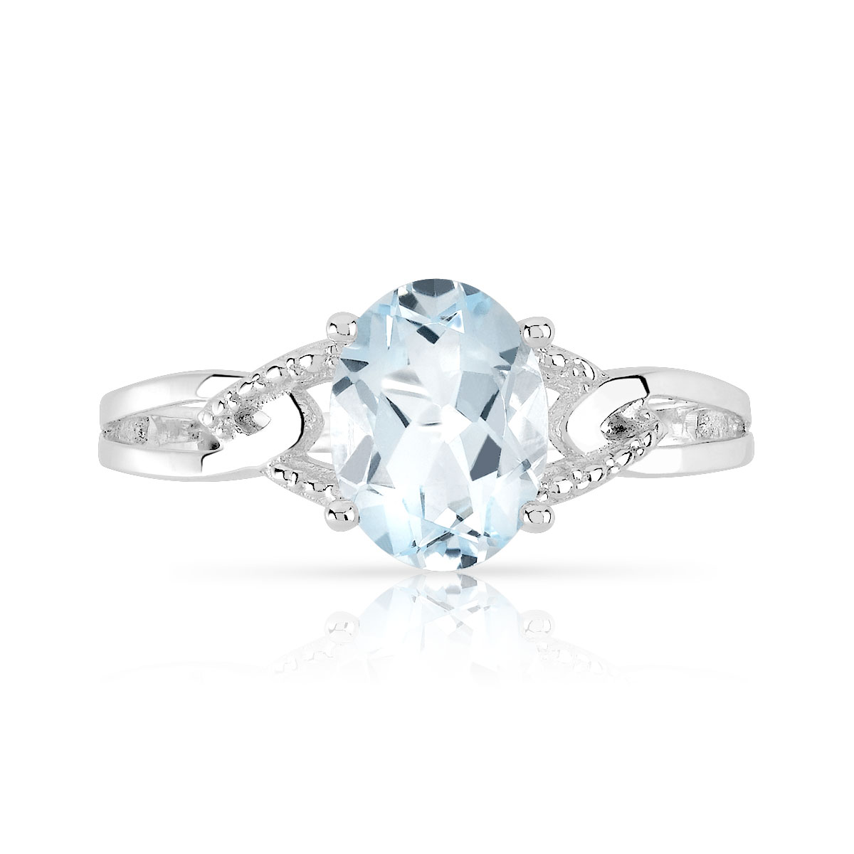Bague or 750 blanc aigue marine ovale