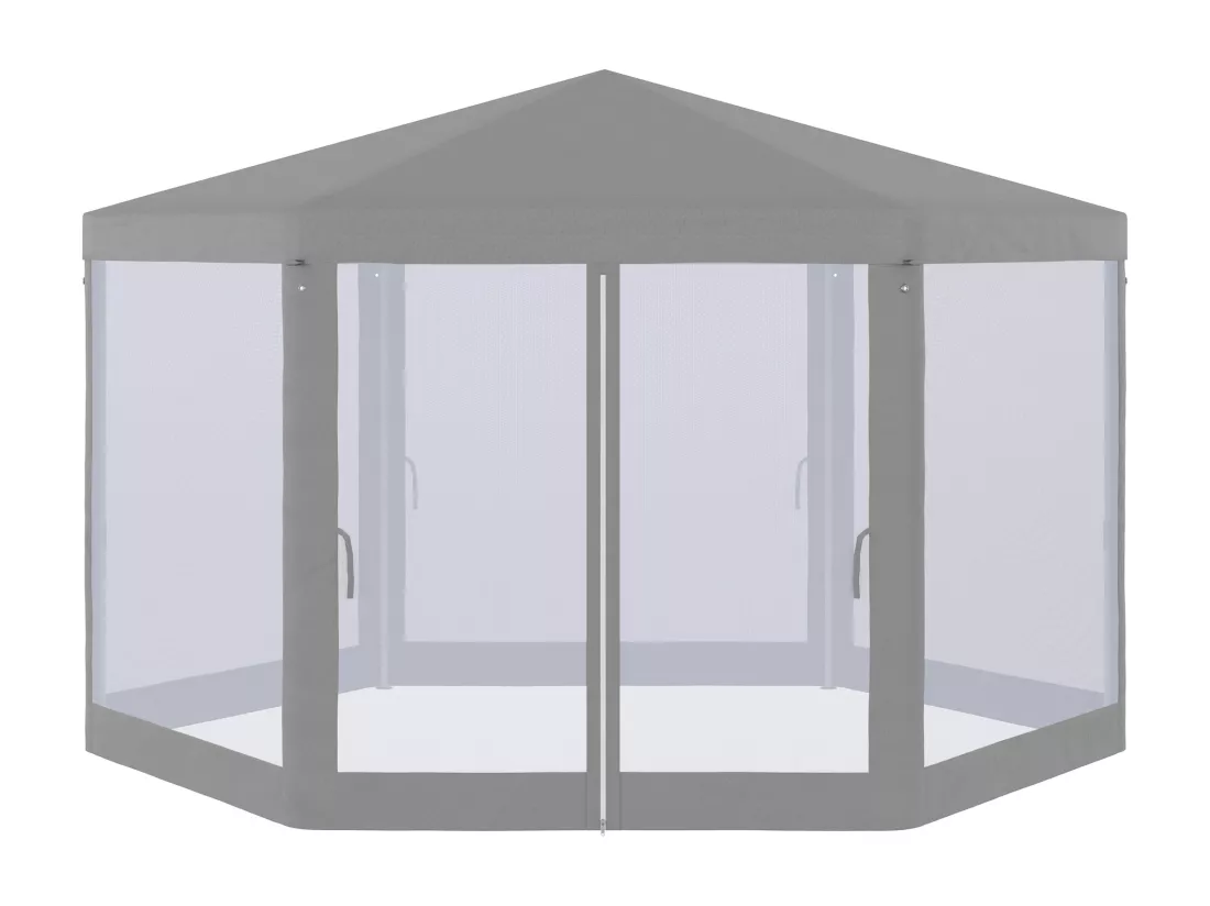 Tonnelle barnum tente de réception hexagonale style cosy métal polyester imperméabilisé surface env. 10 m² gris