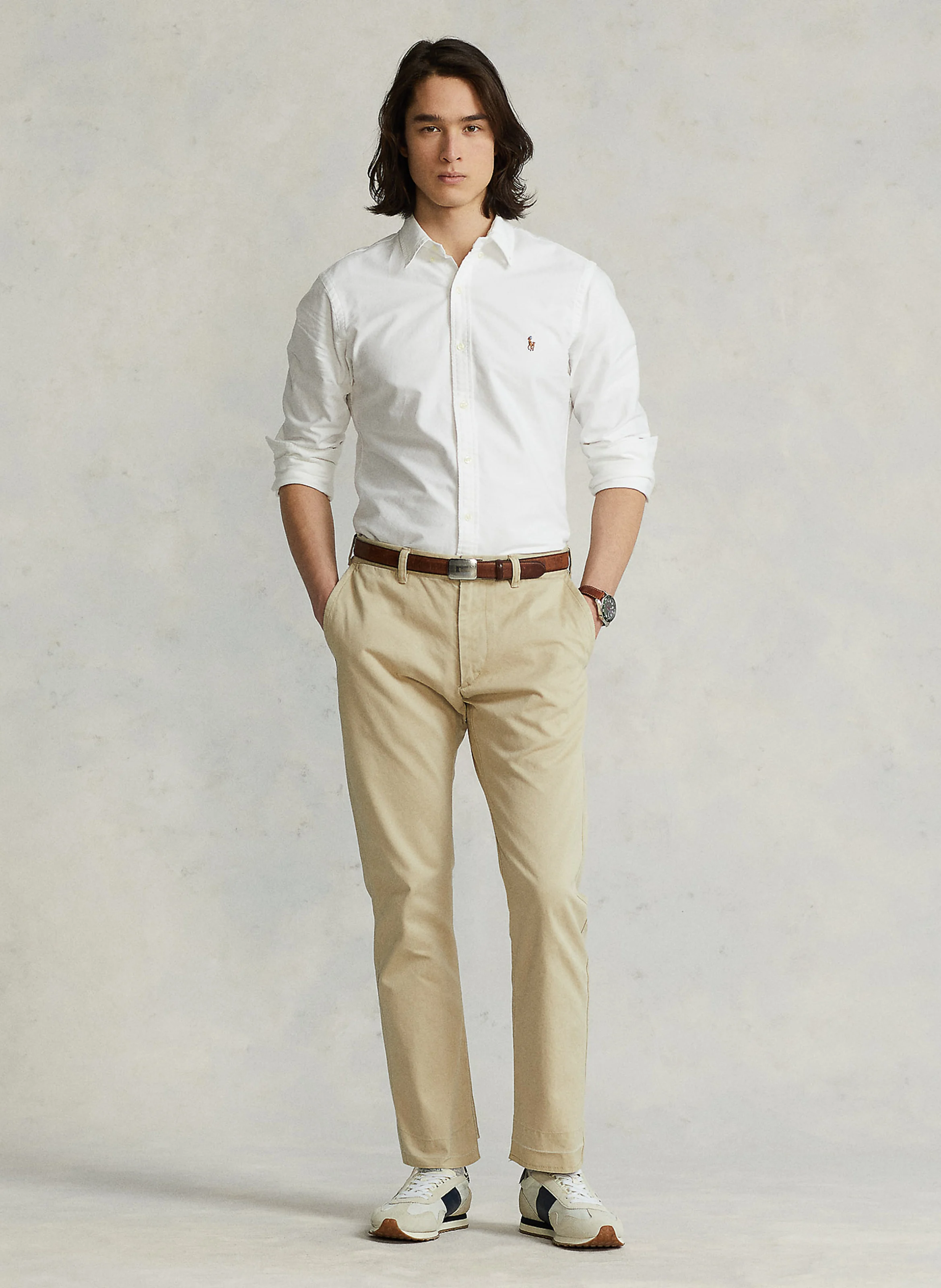 Chemise col américain slim-fit en Oxford de coton | Blanc