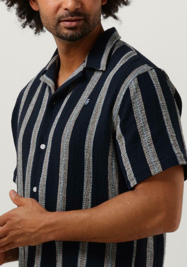 WOODBIRD donkerblauwe woodbird casual overhemd hale striped shirt