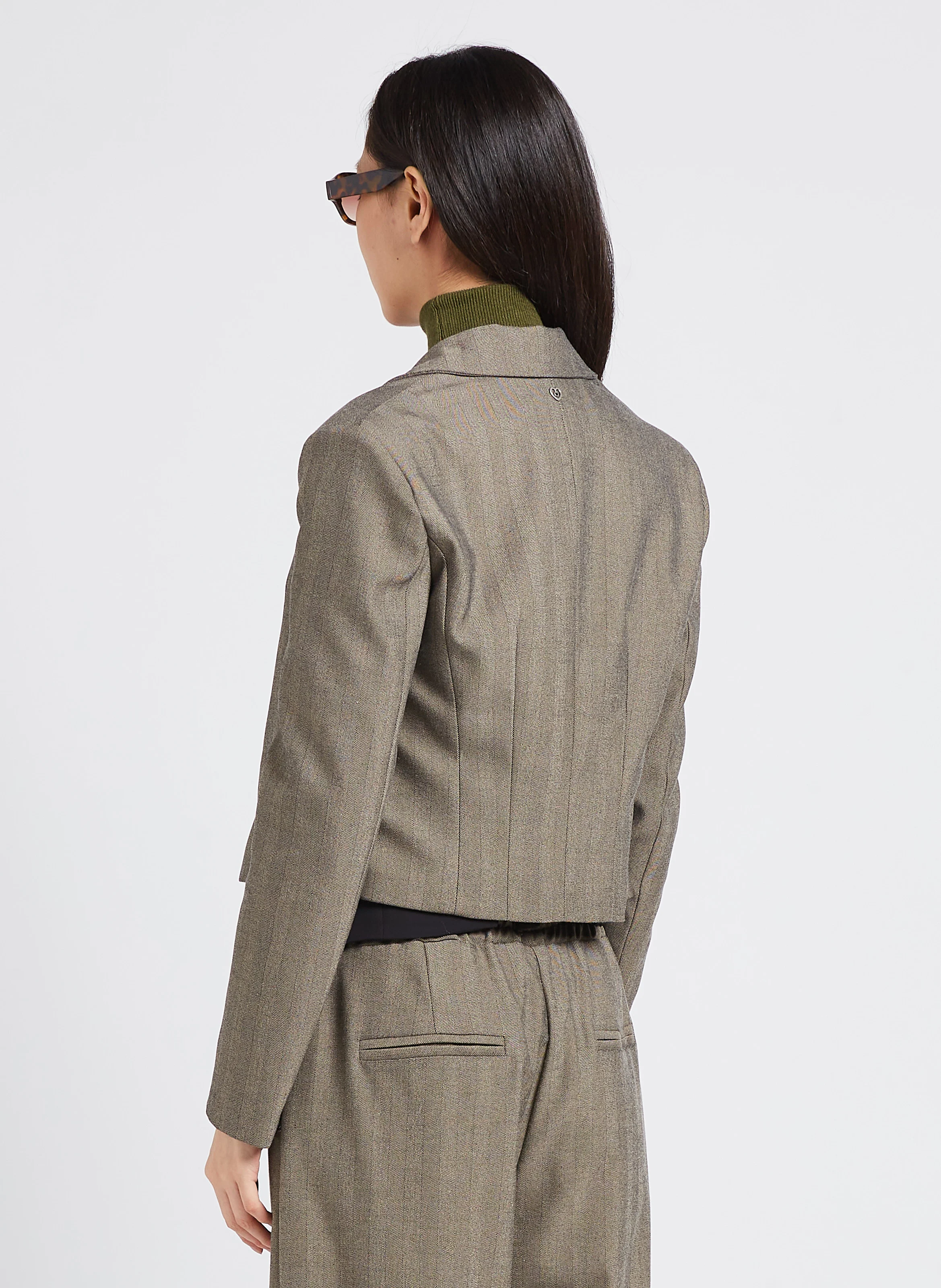 Blazer court col tailleur motif chevron | Blanc