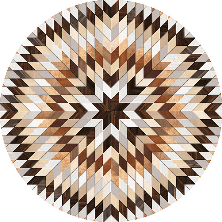 Tapis vinyle rond motif chevrons naturels & bois ⌀99cm x ep 2mm