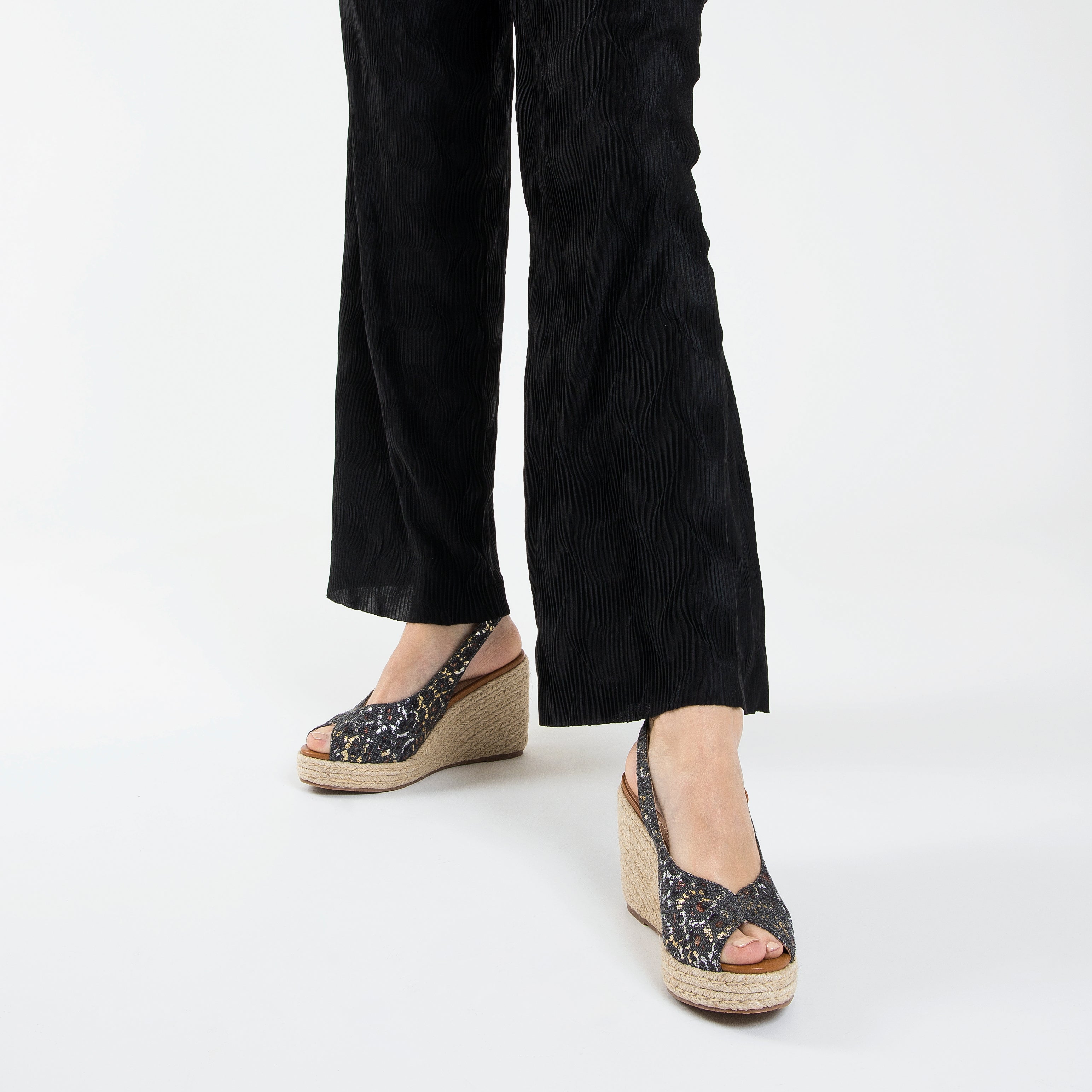 Sandales à talon, Compensées-Sandales compensées Gaëlle en tweed léopard anthracite