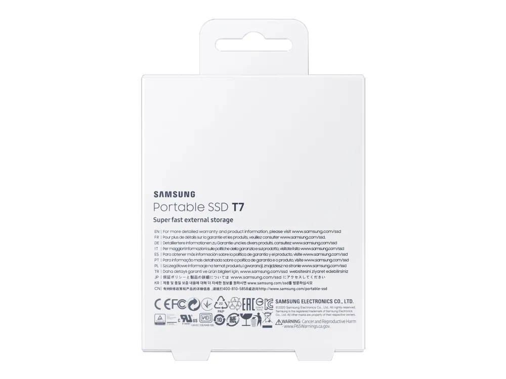 Samsung T7 MU-PC2T0T - SSD - krypteret - 2 TB - ekstern (bærbar) - USB 3.2 Gen 2 (USB-C stikforbindelse) - 256-bit AES - titan grå