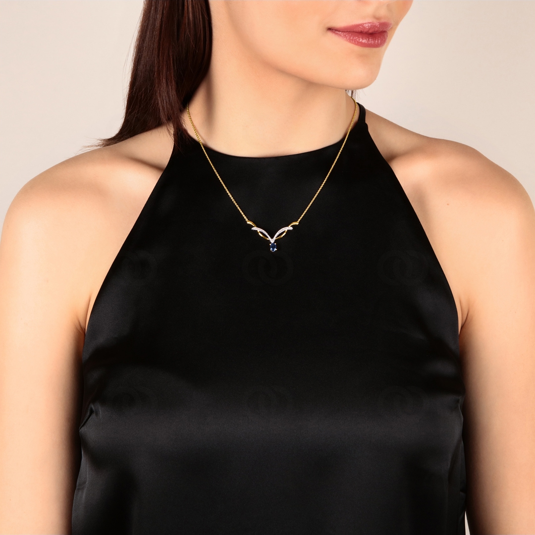 Collier 750/18 K Gelbgold mit Diamanten 0.09 ct H/si & Saphir