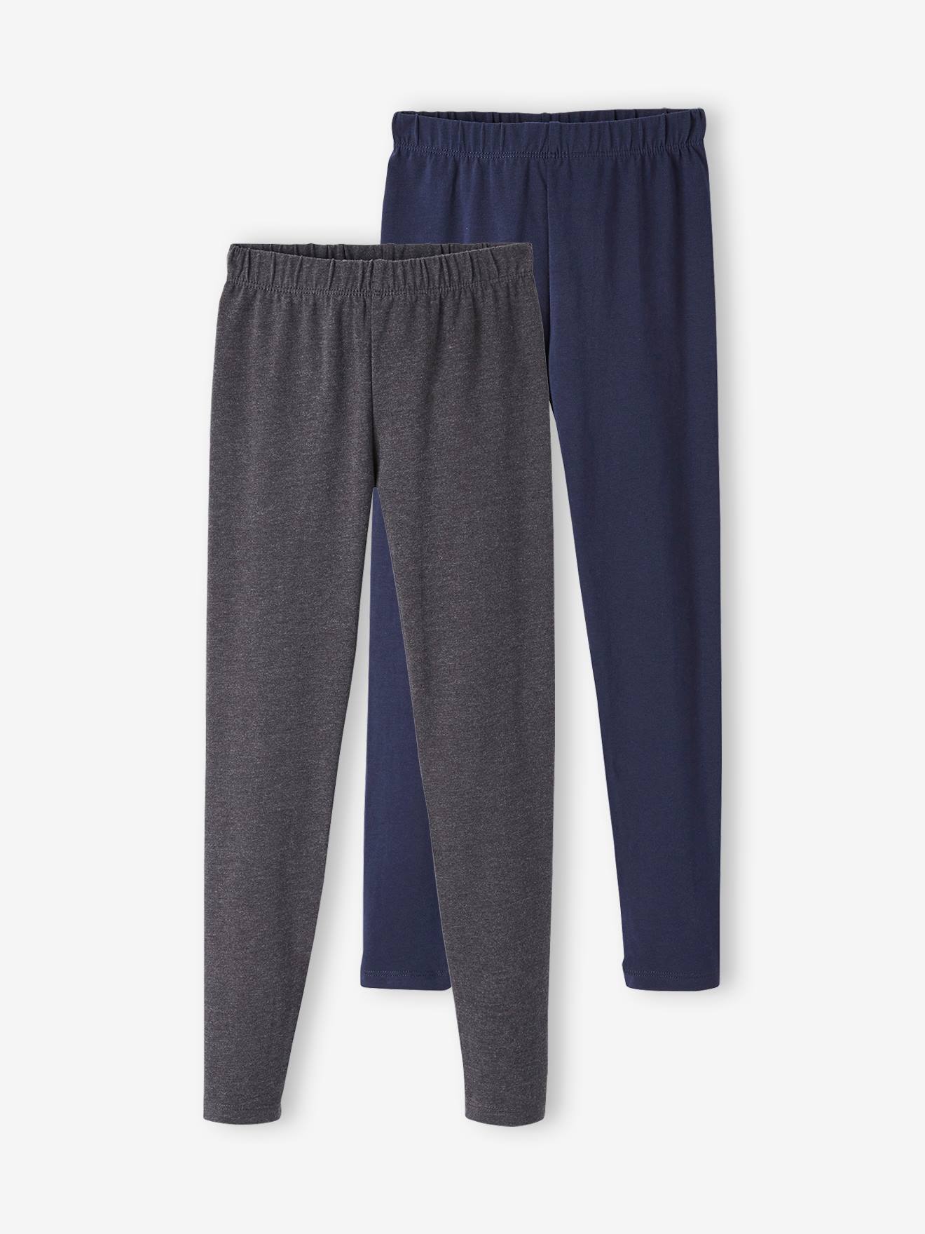 Conjunto de 2 leggings sortidas para meninas, lisas e cinza escuro.