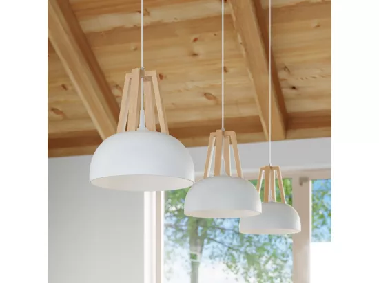 Sollux CASCO Plafonnier à 1 ampoule en forme de dôme blanc, bois naturel, E27