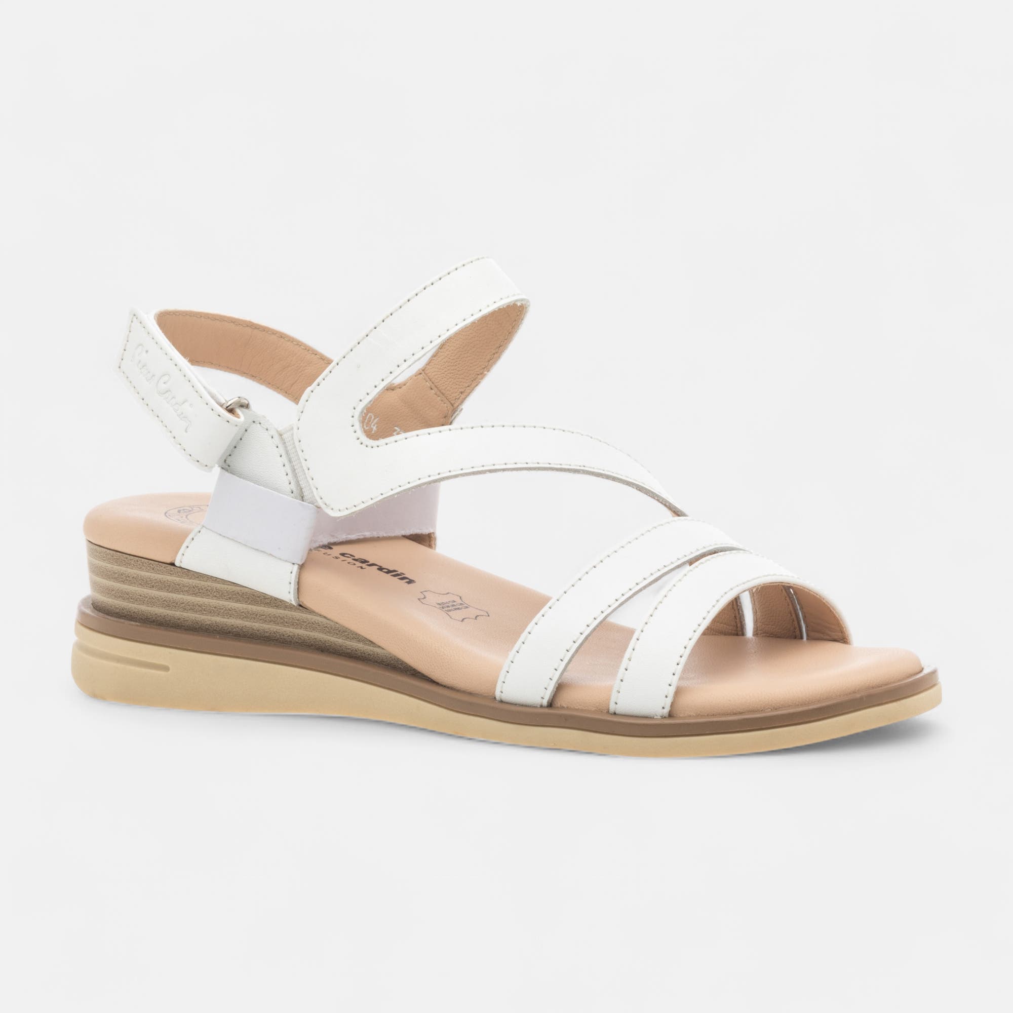 Sandales à talon compensé Femme en cuir blanc