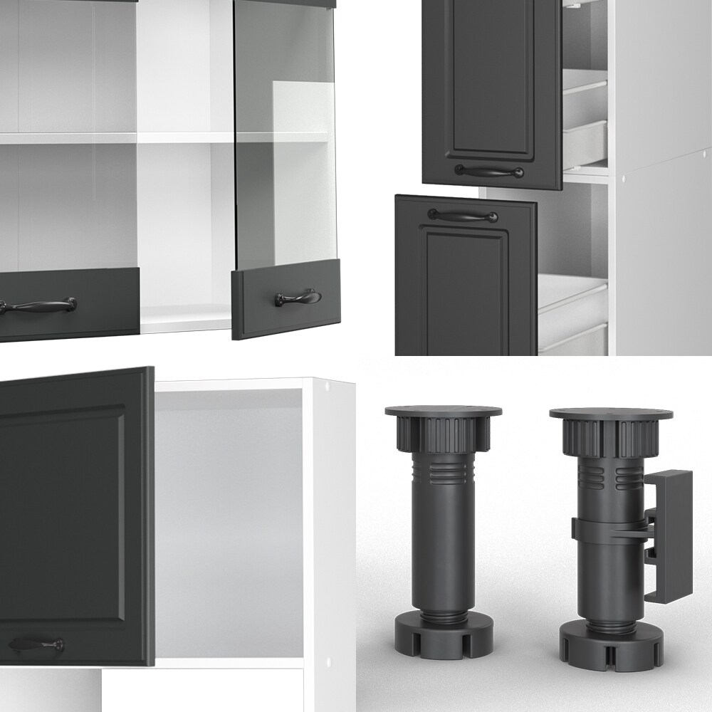 Vicco Küchenzeile Küchenblock Einbauküche R-Line 350 cm Landhaus Weiß Anthrazit Küche