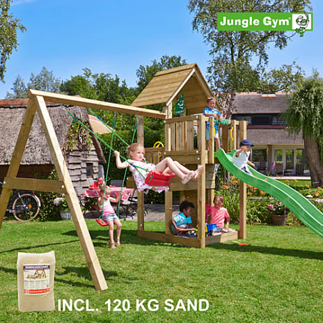 Jungle Gym Cubby inkl. swing, sand & grøn slide