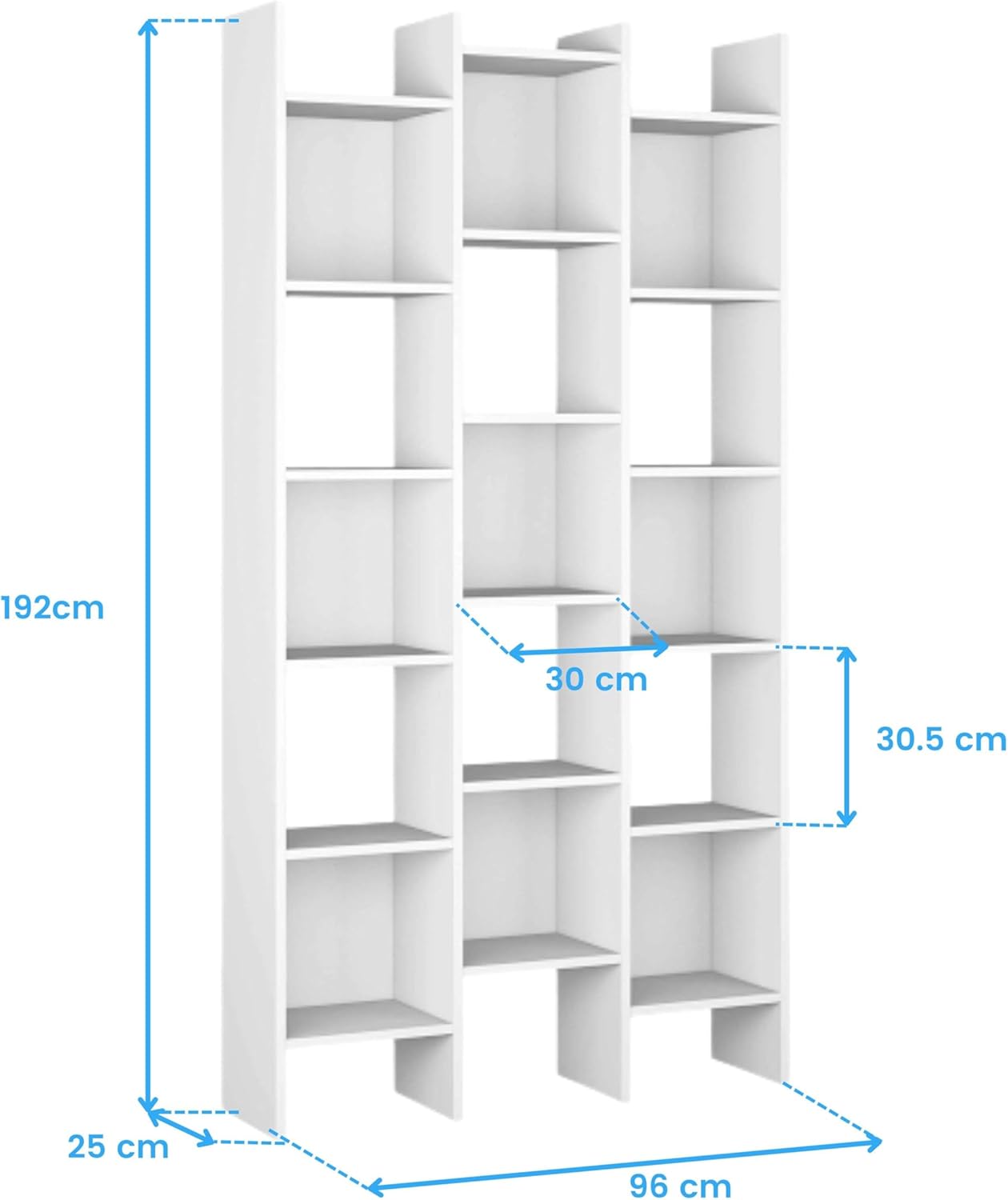 Habitdesign, Bücherregal – modernes Regal in Weiß Hochglanz, ideal als Büroregal, Esszimmerregal oder Wohnzimmerregal, mit 10 offenen Fächern, Maße: 96 x 192 x 25 cm (B x H x T), Modell Italian