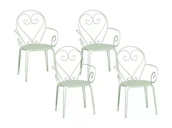Lot de 4 fauteuils de jardin empilables en métal façon fer forgé - Vert amande - GUERMANTES de MYLIA