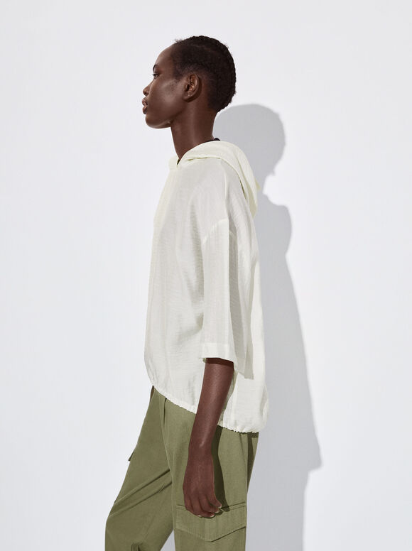 Blusa com capuz em lyocell - Off-White