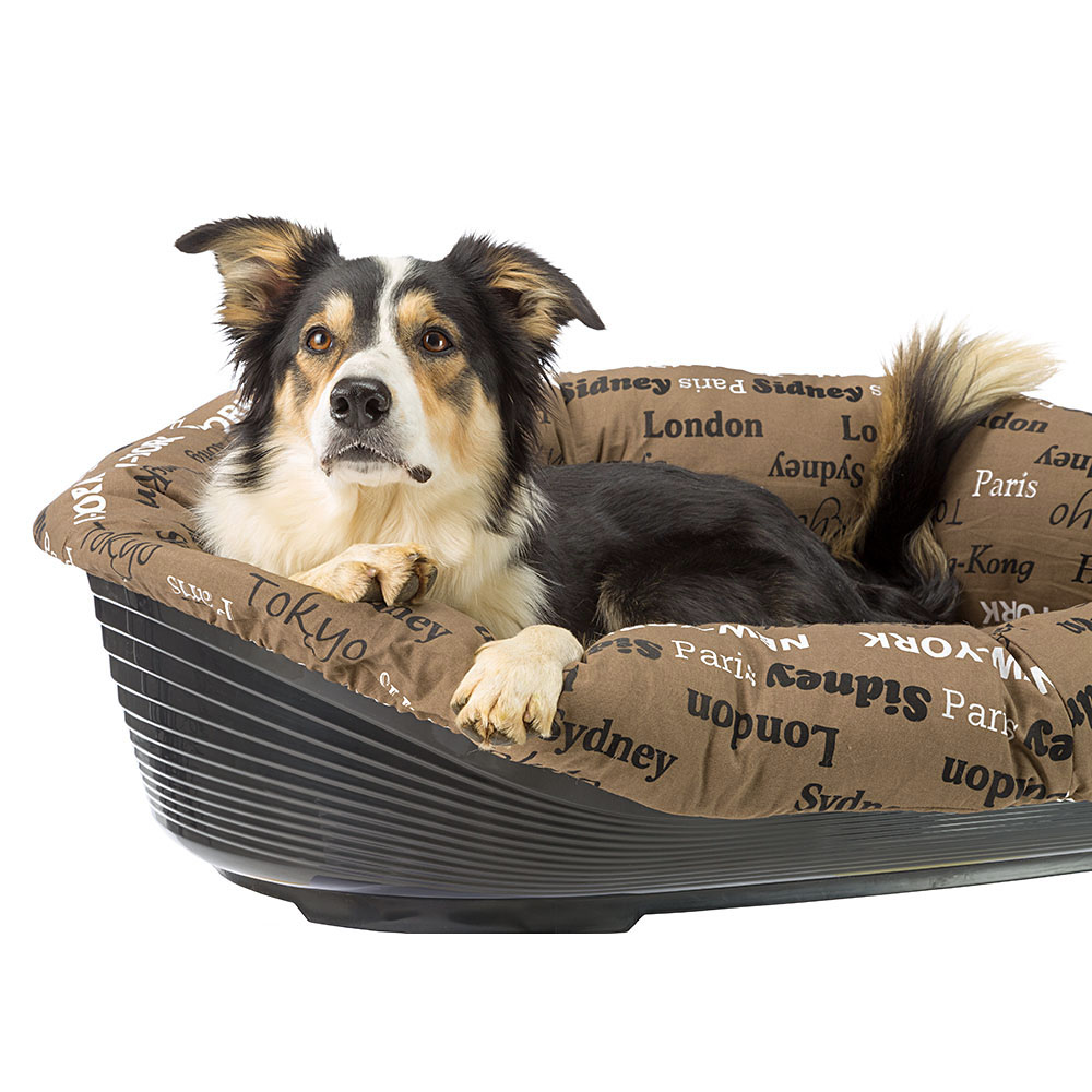 Ferplast panier chien avec coussin sofa' 12 en coton lavable, lit pour chien en plastique rembourré, corbeille en plastique et