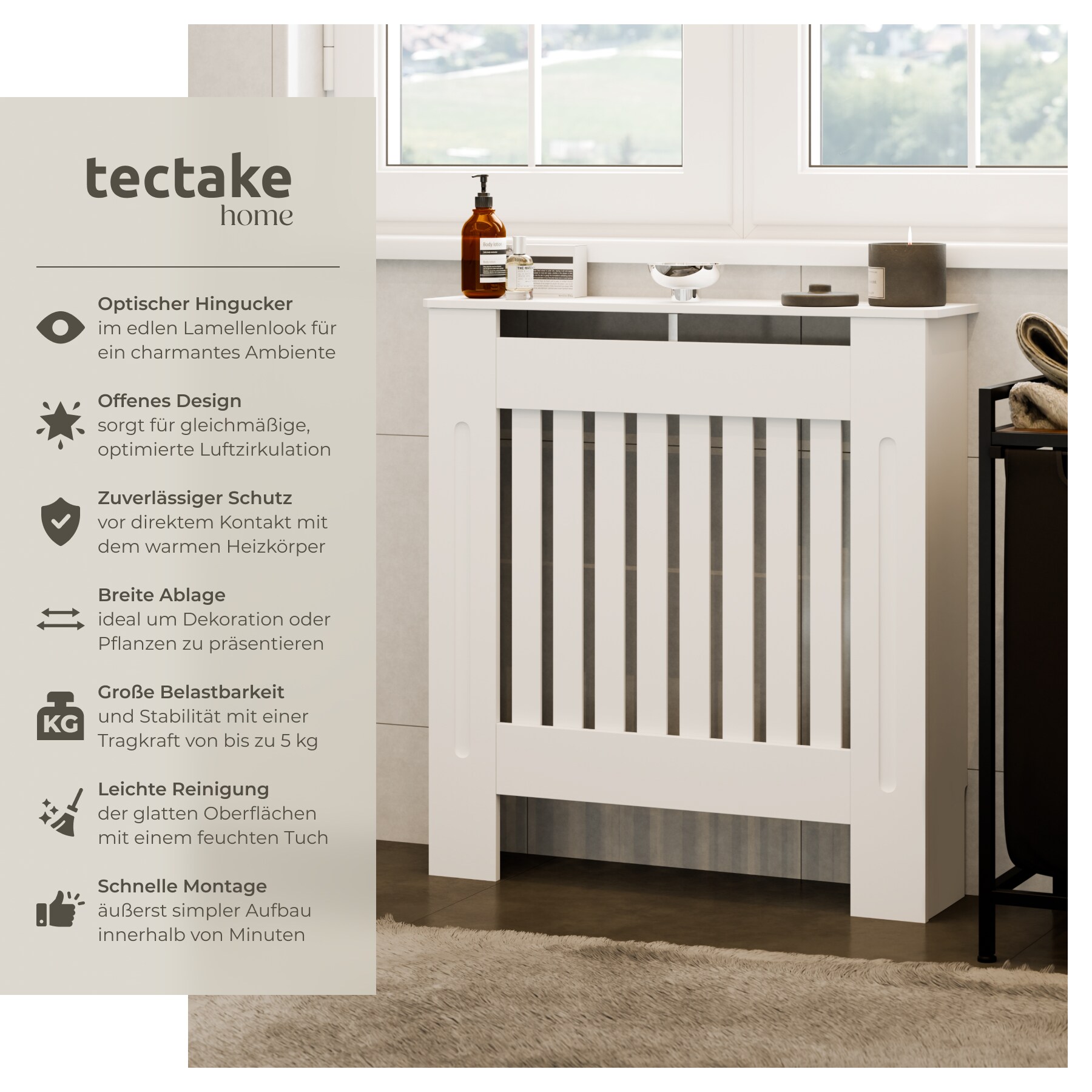 tectake® Heizkörperabdeckung, verschiedene Größen, robuste MDF-Platte, optimale Luftzirkulation