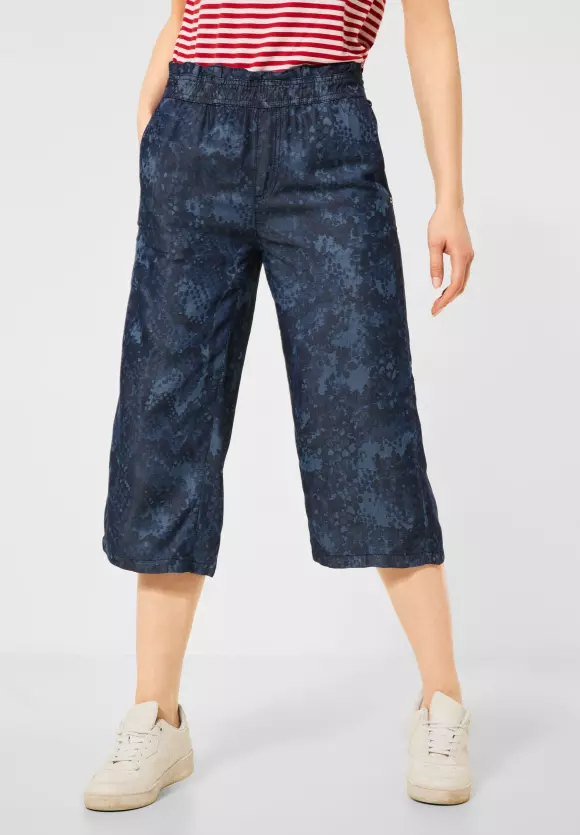 Loose Fit Denim-Culotte - blue snake laser print