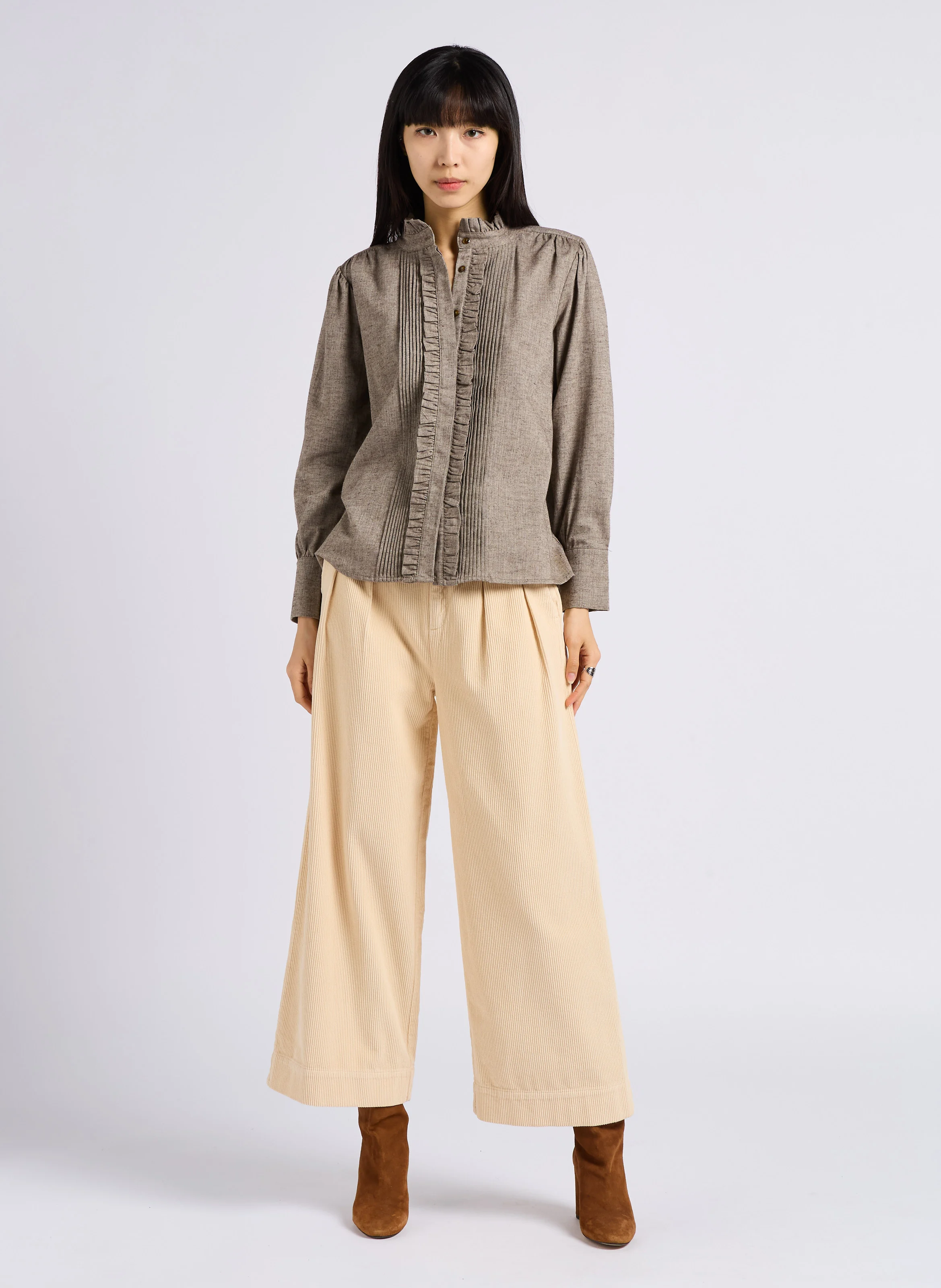ALINE - Top col victorien en coton | Beige