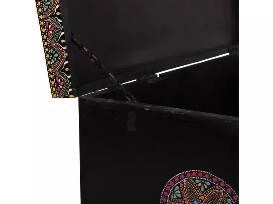 Coffre en bois peint artisanal noir 89x40x48h