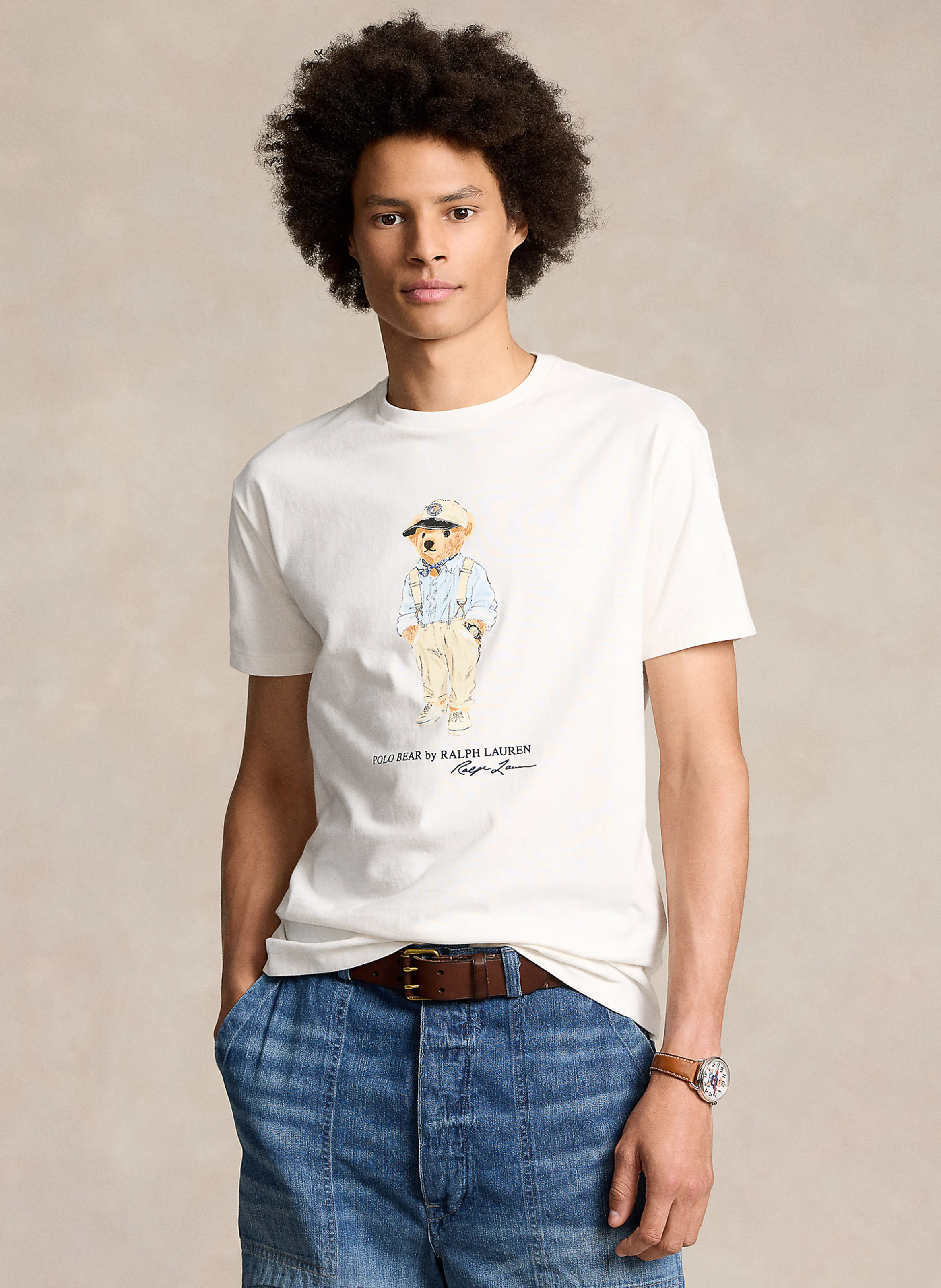 Tee-shirt col rond sérigraphié en coton| Blanc