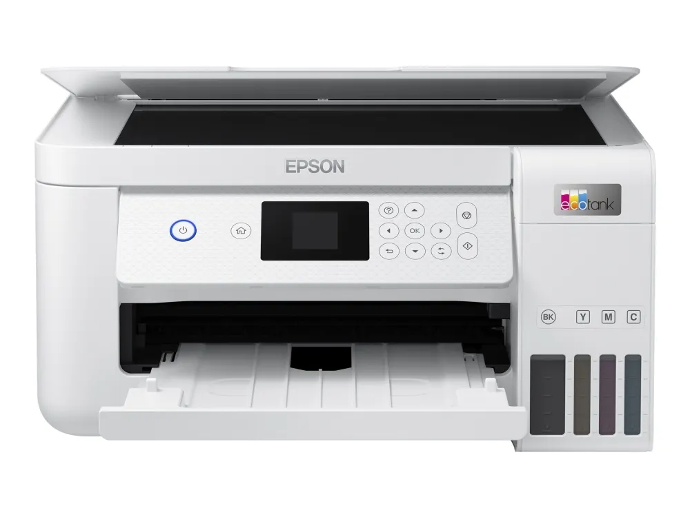 Epson EcoTank ET-2856 - Multifunktionsprinter - farve - blækprinter - kan genopfyldes - A4 (medie) - op til 10.5 spm (udskriver) - 100 ark - Wi-Fi, USB - hvid