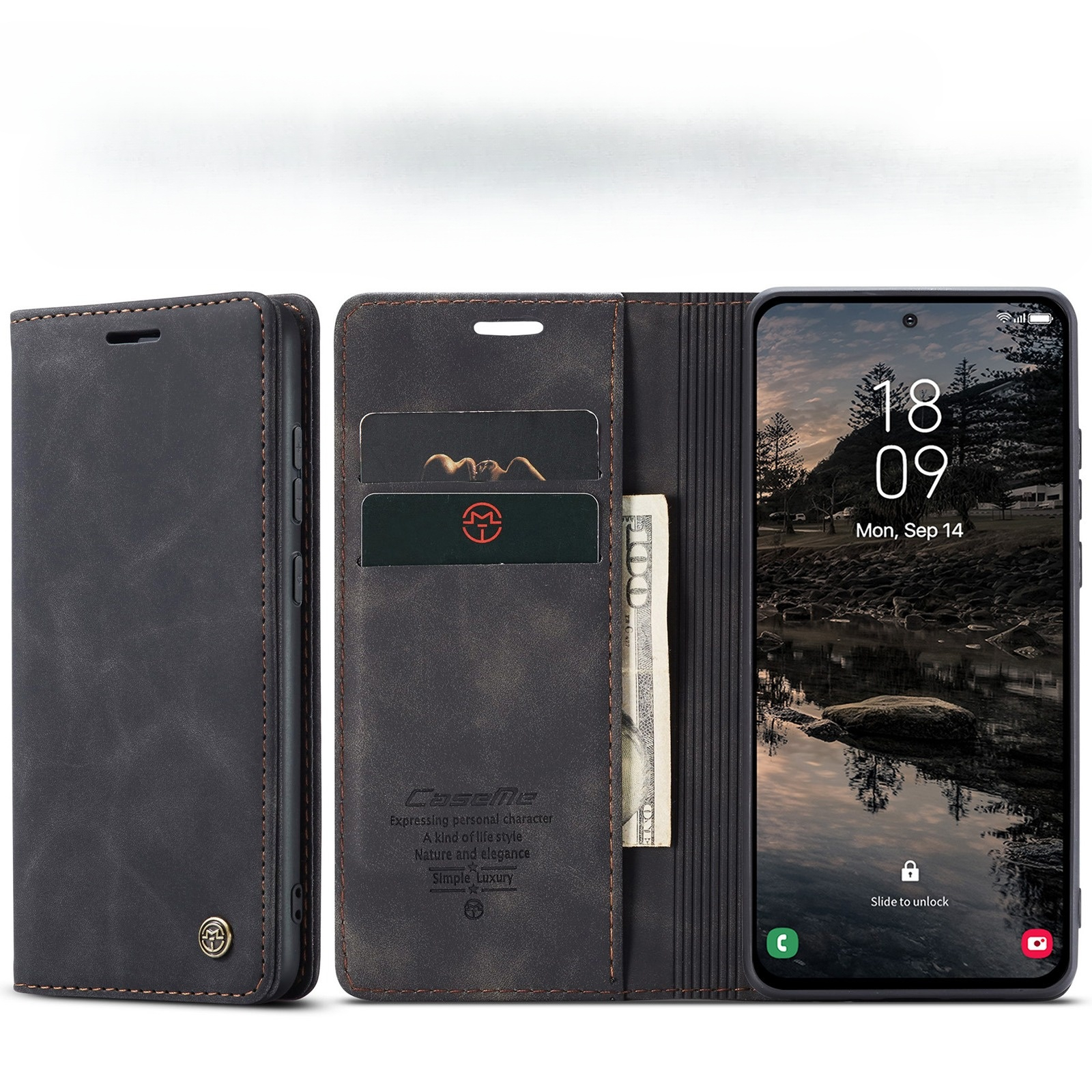 Samsung Galaxy S25 FE Leder Tasche Flip Wallet Etui mit Kartenfächern - Schwarz