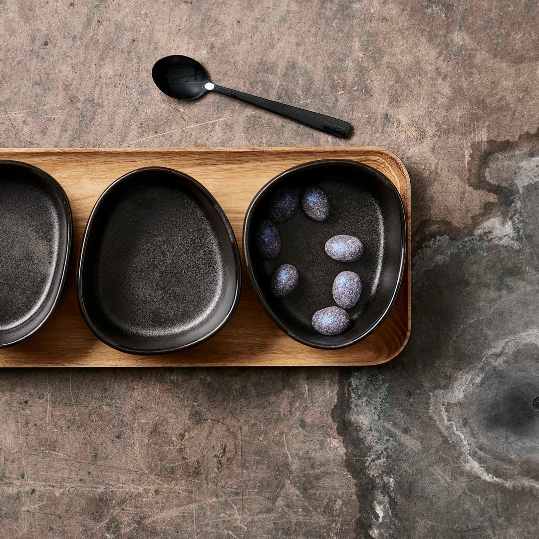 RAW  Organic skåle m/teakbakke, Titanium Black - 3 stk.